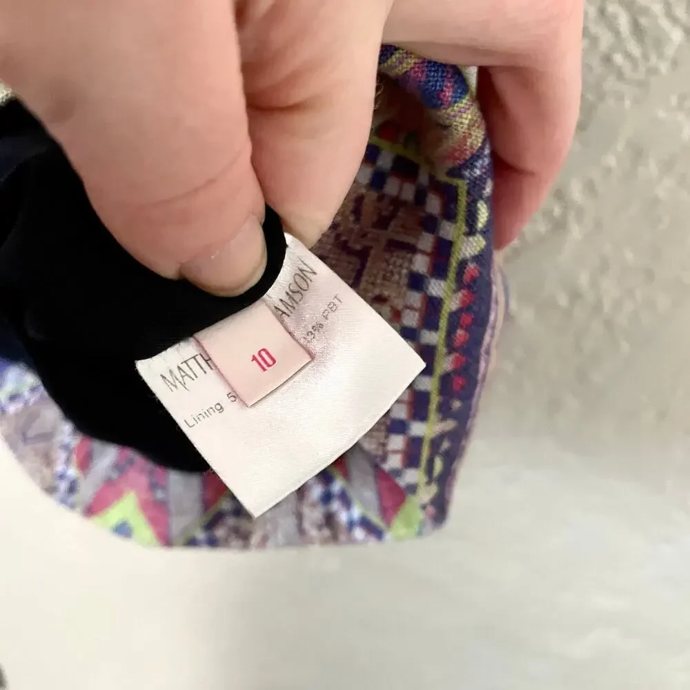 Matthew Williamson 100% Linen Tribal Print Sleeveless Mini Dress sz 10 - Picture 6 of 8